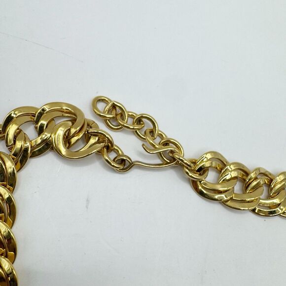 Monet Vtg Gold Tone Double Link Chain Necklace And Earrings Set Mob Wife Chunky - Picture 7 of 8
